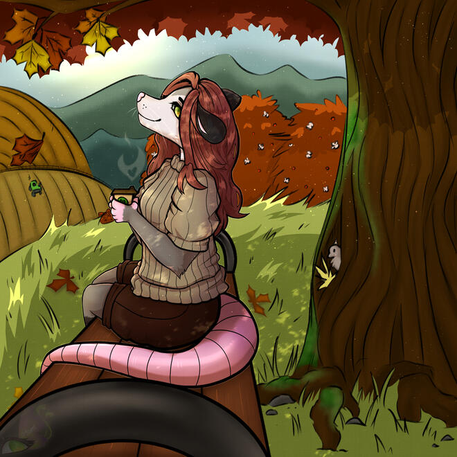 Opossum Autumn - full body, rendered, scene